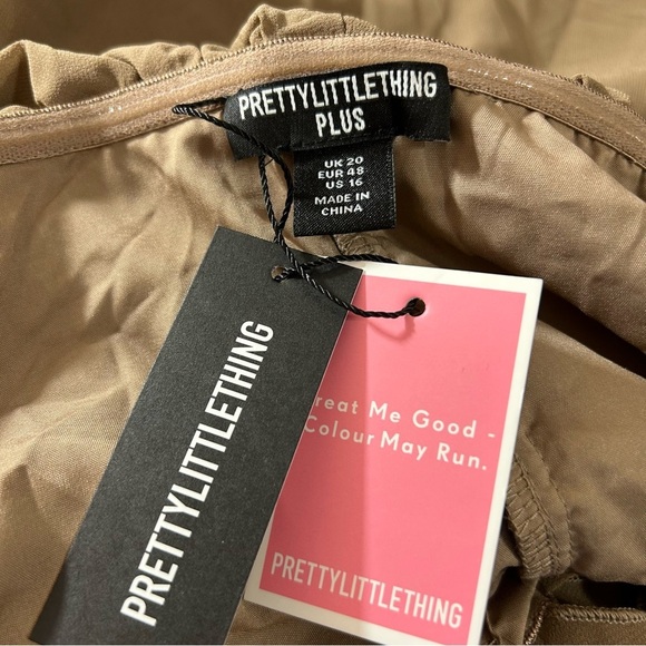 Pretty Little Thing Plus Mocha Bardot Ruffle Detail Shift Dress Size 16 - Picture 2 of 9